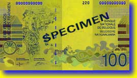 100 Belgian franc banknote backside 100 Belgian franc banknote backside
