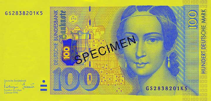 100 Deutsche Mark banknote frontside 100 Deutsche Mark banknote frontside