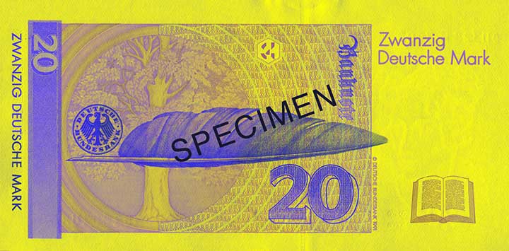 20 Deutsche Mark banknote backside 20 Deutsche Mark banknote backside
