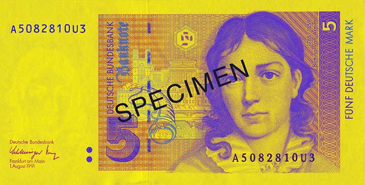5 Deutsche Mark banknote frontside 5 Deutsche Mark banknote frontside
