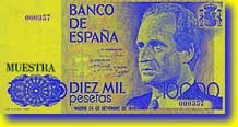 Aversul bancnotei de 10 000 de pesete