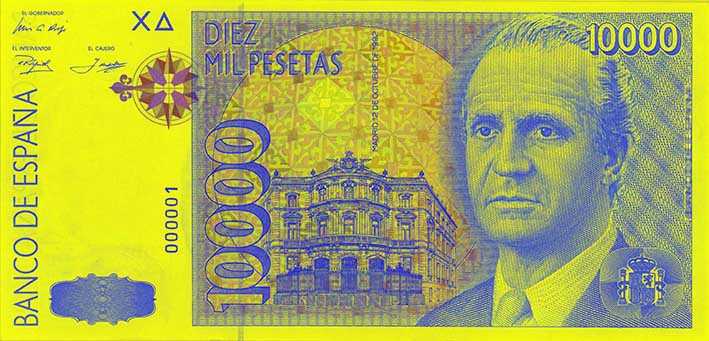 10 000 pesetų banknoto aversas