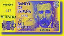 Banknot 1000 peset – strona przednia