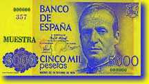 Banknot 5000 peset – strona przednia