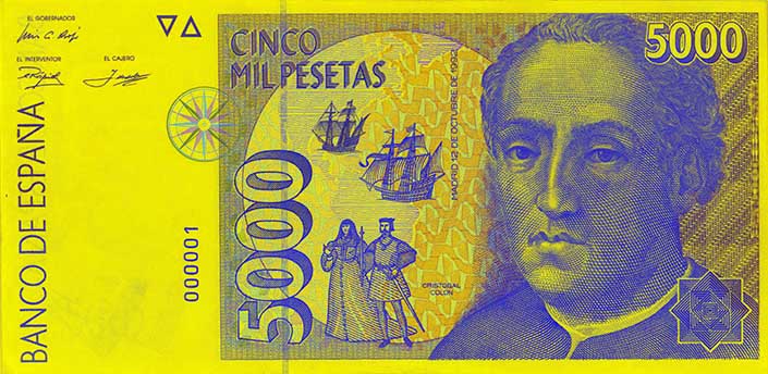 Nota de 5000 pesetas (frente)