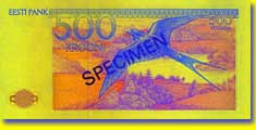 500 kroon banknote backside 500 kroon banknote backside