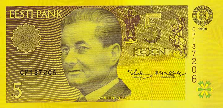 5 kroon banknote frontside 5 kroon banknote frontside