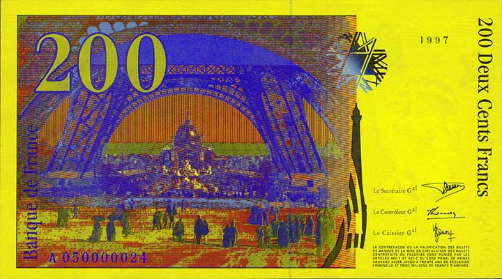 200 French franc banknote backside 200 French franc banknote backside