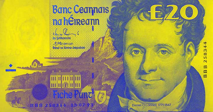 20 Irish pound banknote frontside 20 Irish pound banknote frontside