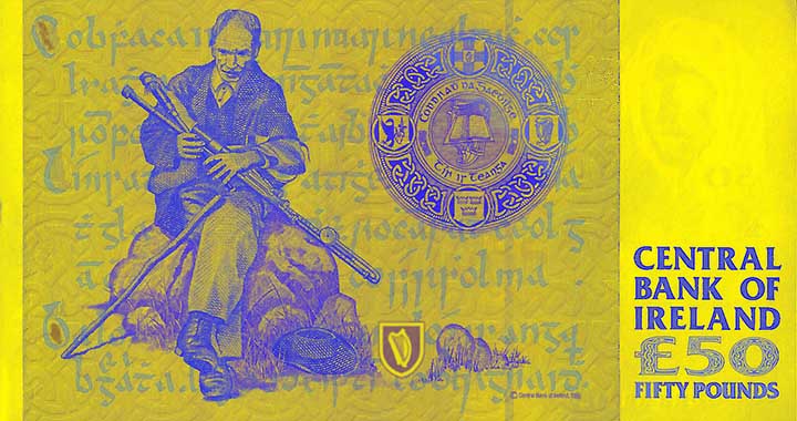50 Irish pound banknote backside 50 Irish pound banknote backside