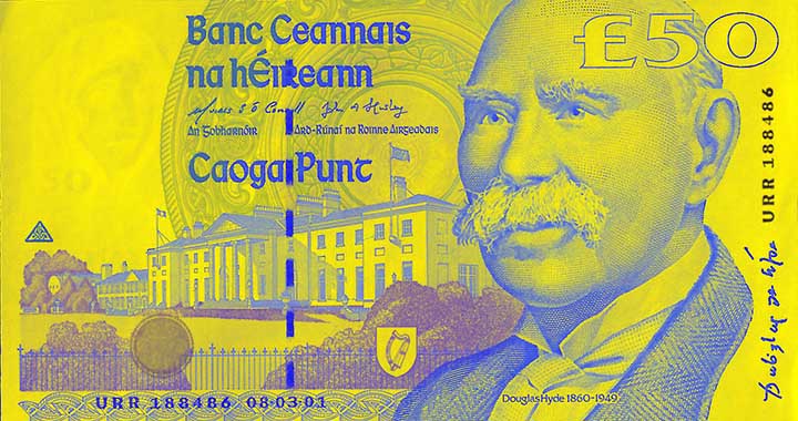 50 Irish pound banknote frontside 50 Irish pound banknote frontside