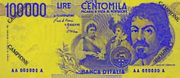 100,000 Italian lira banknote frontside 100,000 Italian lira banknote frontside