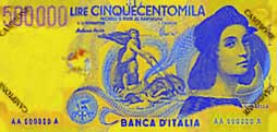 500,000 Italian lira banknote frontside 500,000 Italian lira banknote frontside