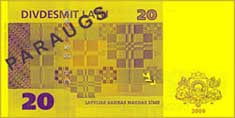 20 lats banknote backside 20 lats banknote backside