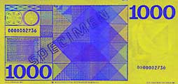 1,000 guilder banknote backside 1,000 guilder banknote backside