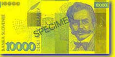 10,000 Slovenian tolar banknote frontside 10,000 Slovenian tolar banknote frontside