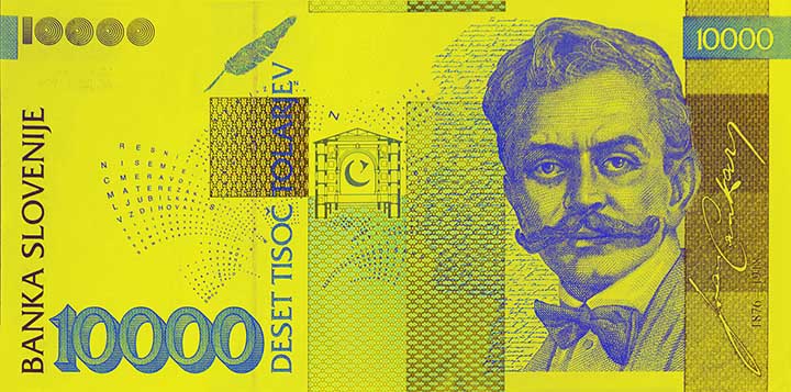 10,000 Slovenian tolar banknote frontside 10,000 Slovenian tolar banknote frontside