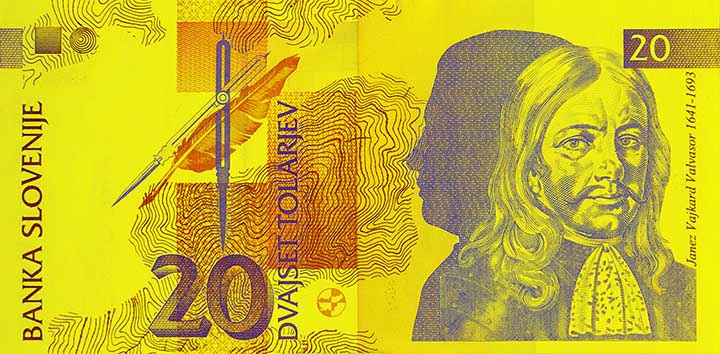 20 Slovenian tolar banknote frontside 20 Slovenian tolar banknote frontside