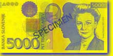 5,000 Slovenian tolar banknote frontside 5,000 Slovenian tolar banknote frontside