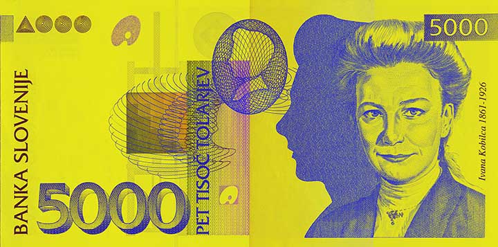 5,000 Slovenian tolar banknote frontside 5,000 Slovenian tolar banknote frontside