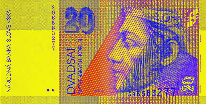 20 Slovak koruna banknote frontside 20 Slovak koruna banknote frontside