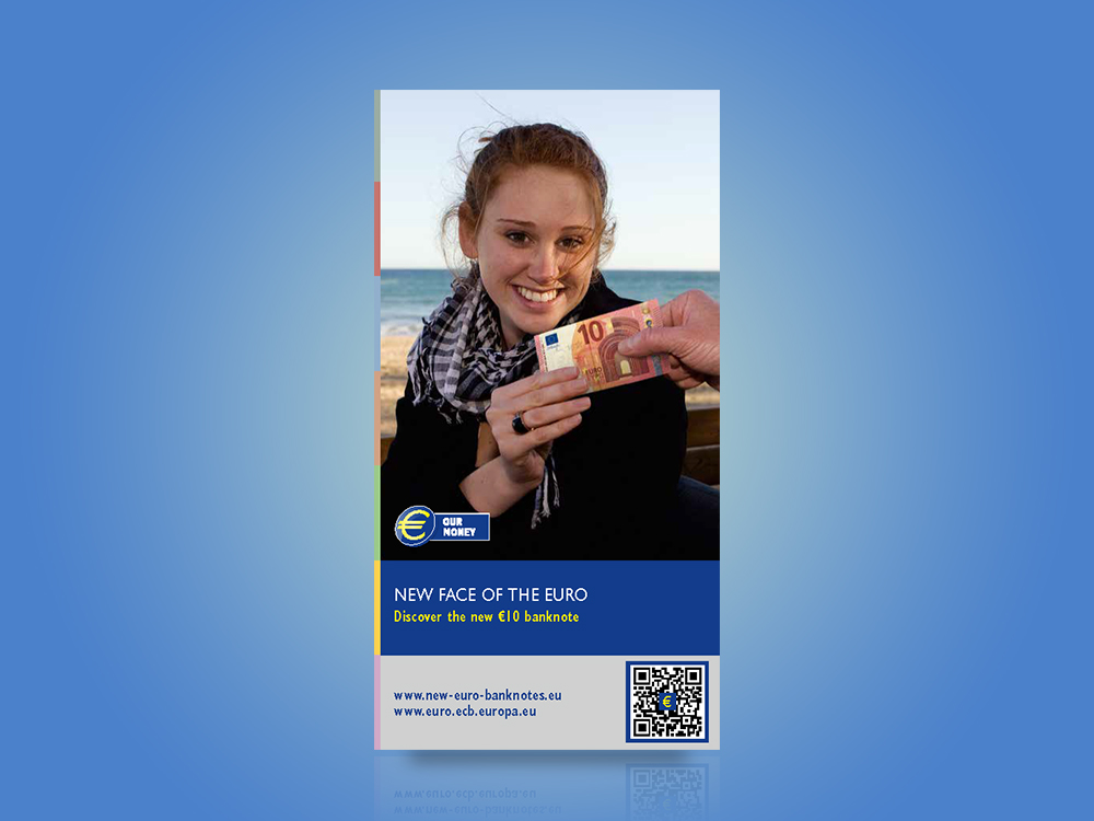 Leaflet on the design and security features of the Europa series €5 and €10 banknotes.